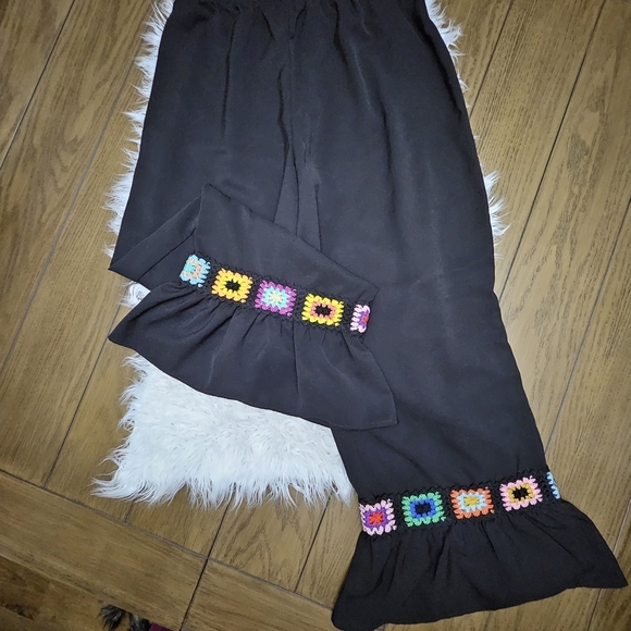 Pants - Black Pants with Colorful Crochet Accents